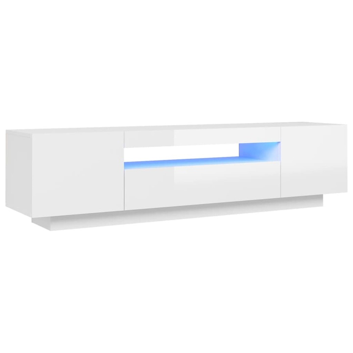 ТВ шкаф с LED осветление vidaXL, бял гланц, 160x35x40 см