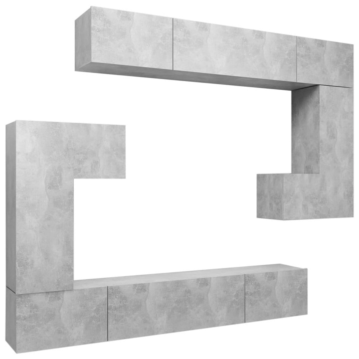 Set dulapuri TV vidaXL, 8 piese, gri beton, PAL, 100 x 30 x 30 cm