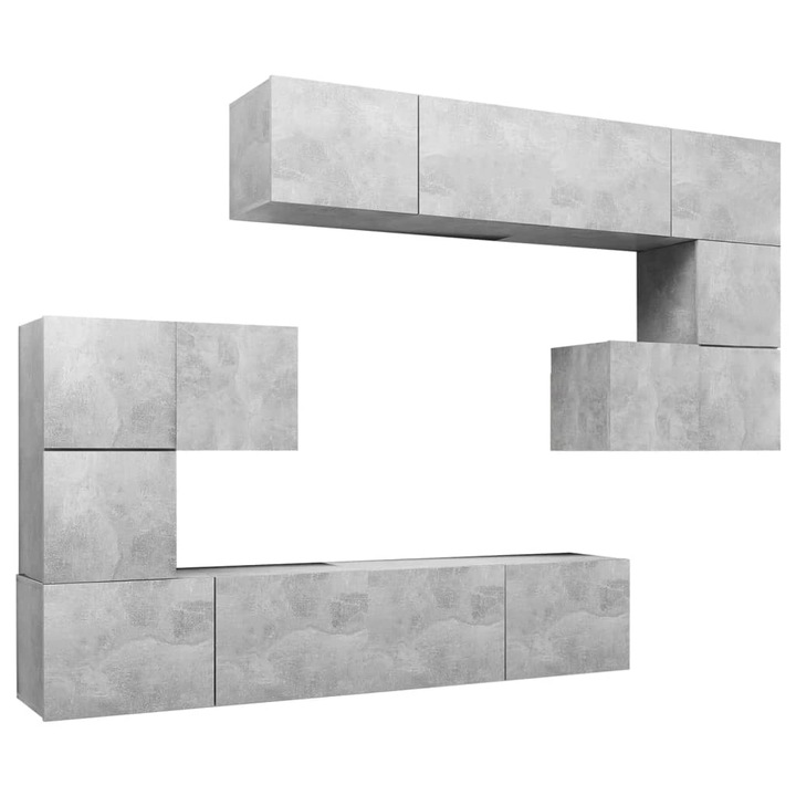 Set dulapuri TV vidaXL, gri beton, PAL, 80 x 30 x 30 cm, 8 piese