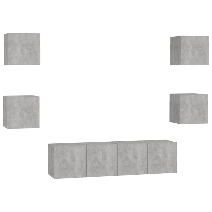 Set dulapuri TV vidaXL, 6 piese, gri beton, PAL, 60 x 30 x 30 cm