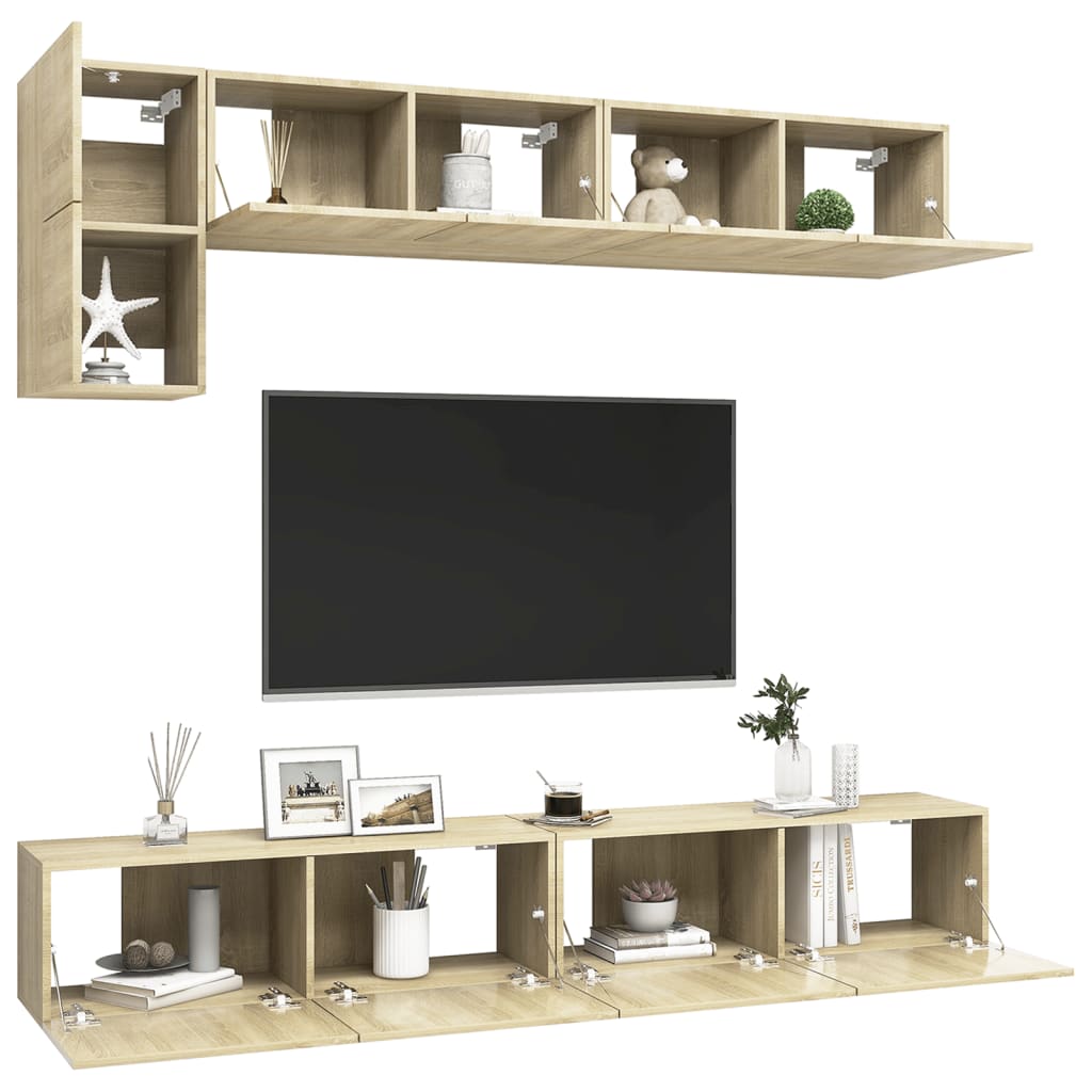 Set 5 dulapuri TV living, Design modern, PAL, Stejar Sonoma - eMAG.ro
