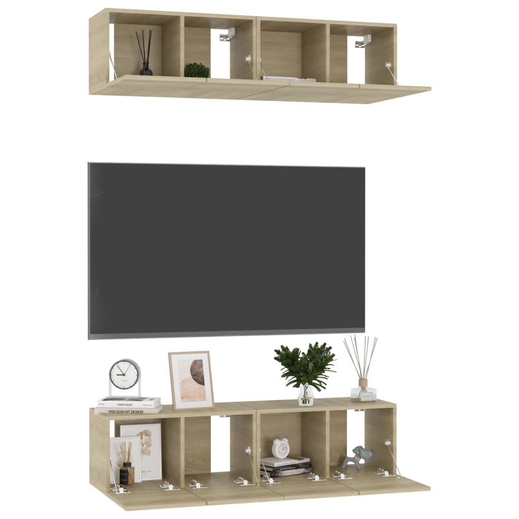 Set 4 dulapuri TV living, Design modern, PAL, 60 x 30 x 30 cm, Stejar ...