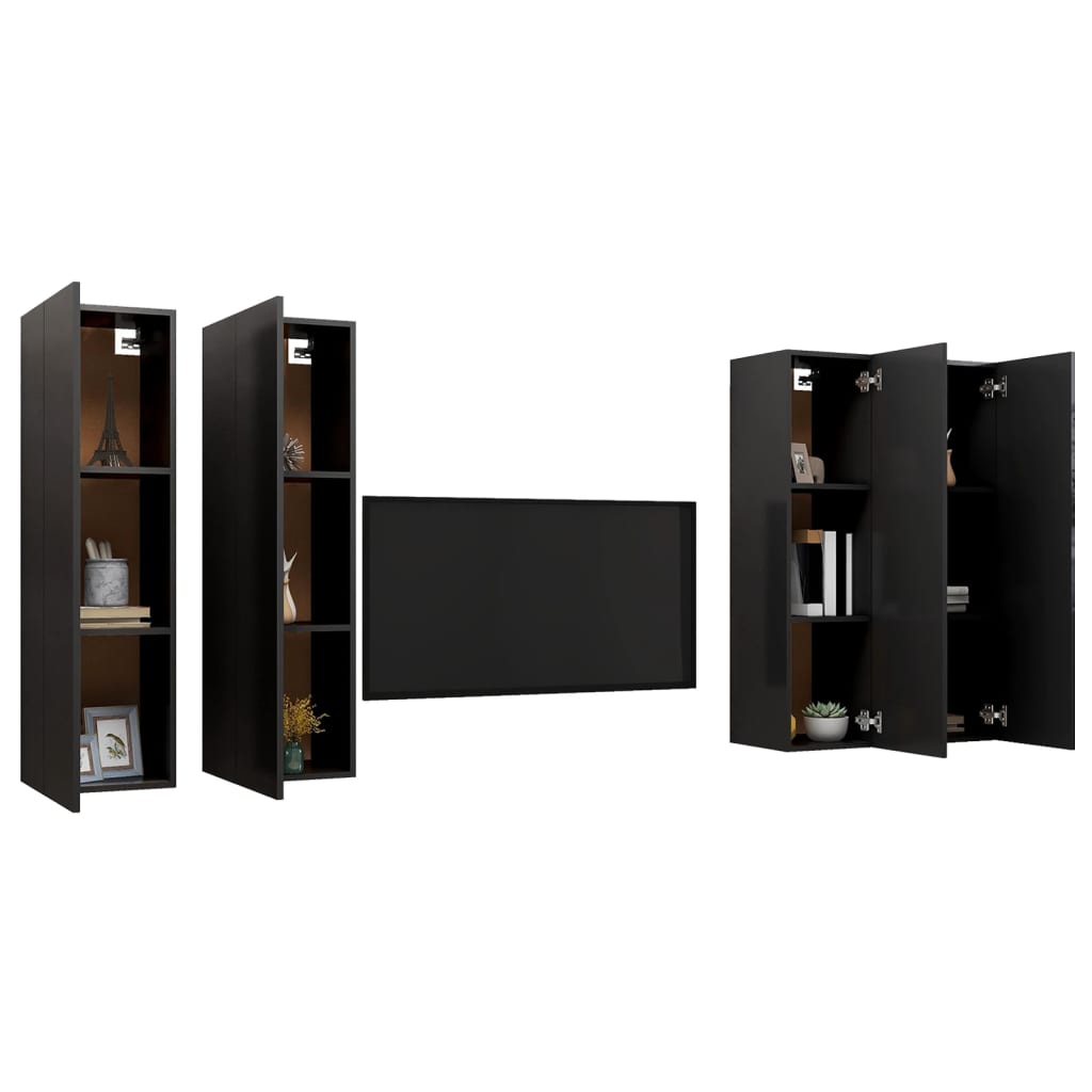 Set 4 dulapuri, PAL, 30.5x30x110 cm, Negru - eMAG.ro