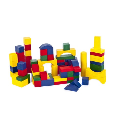 Set cuburi colorate din lemn pentru constructii, 50 de piese - eMAG.ro
