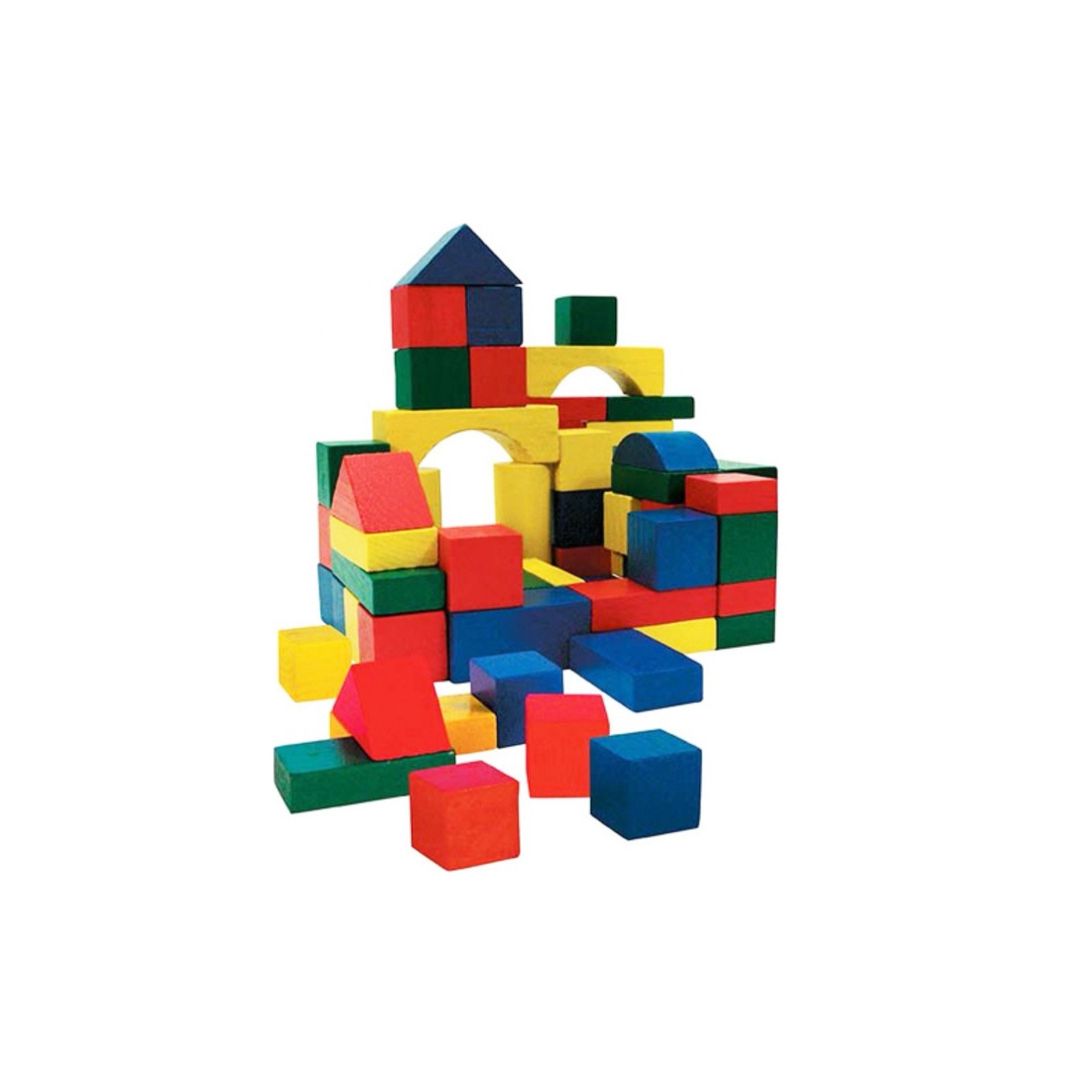 Set cuburi colorate din lemn pentru constructii, 50 de piese - eMAG.ro