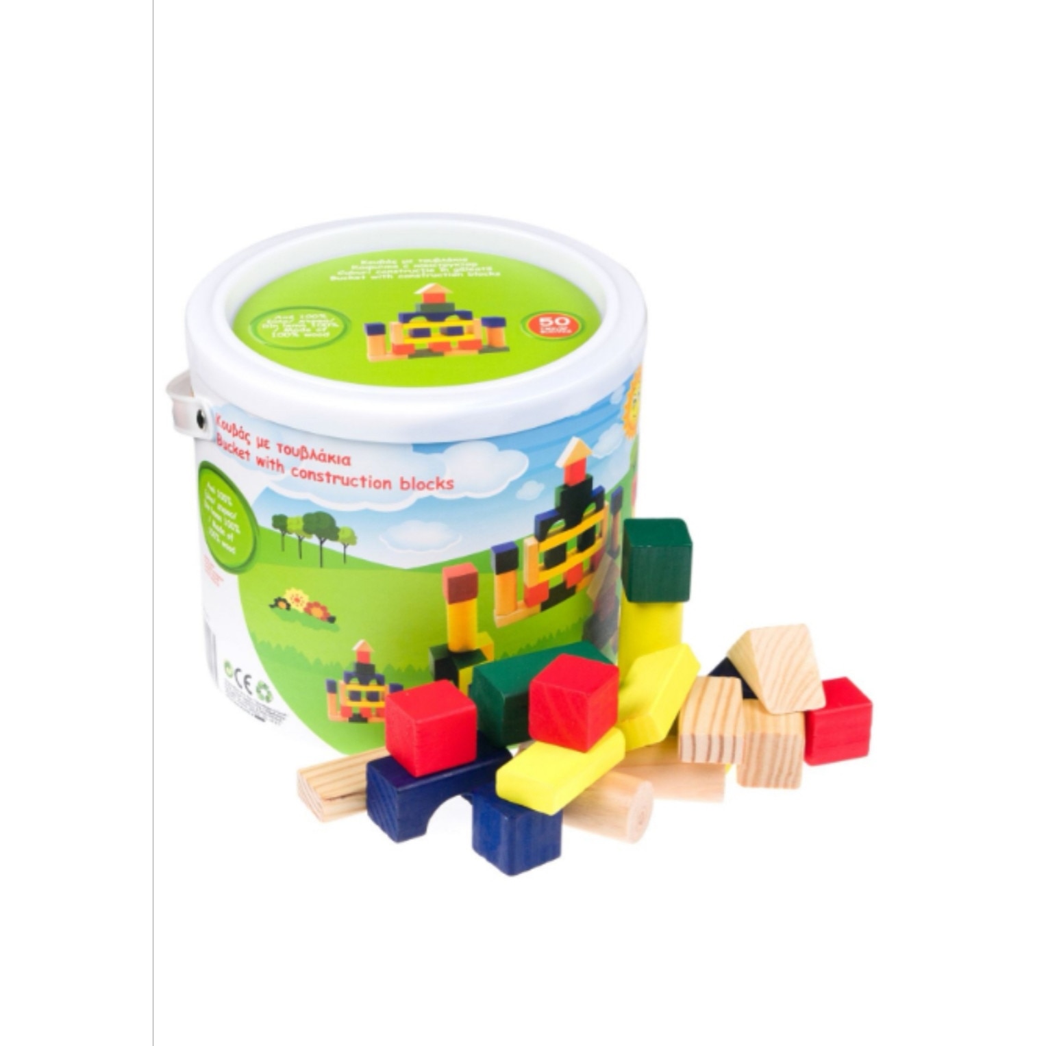 Set cuburi colorate din lemn pentru constructii, 50 de piese - eMAG.ro