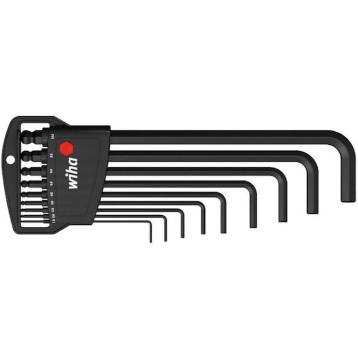 Cheie cotita imbus, WIHA, 9 buc, 1.5 - 10 mm cap sferic