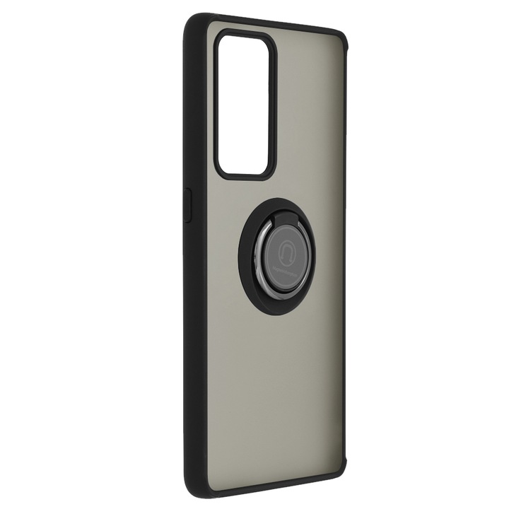 Калъф Translucid Ring, съвместим с Oppo Find X6 Pro, Fonix Commando, Снабден с пръстен за задържане, магнитен държач за кола и стойка, Модернизирана защита против удар, Черен