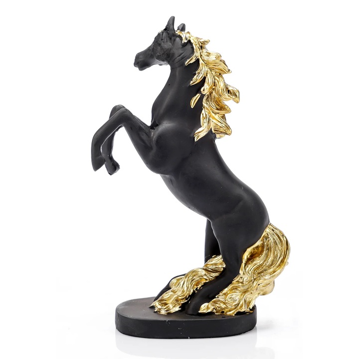 Statueta din rasina, Horse Black, Negru, 23 cm