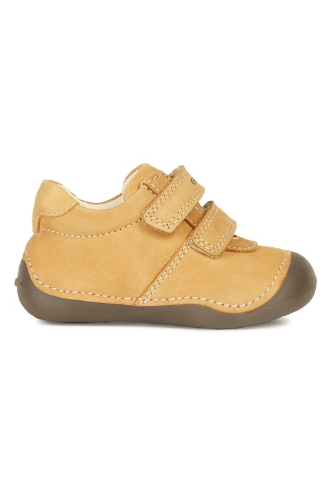Geox, Pantofi de piele nabuc si piele intoarsa cu velcro, Galben sofran