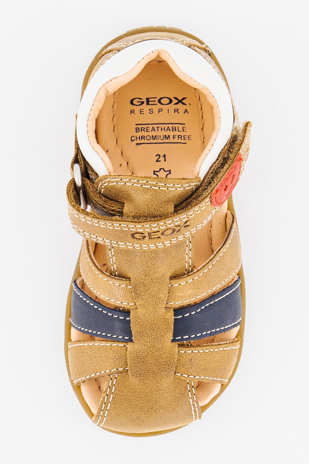 Geox, Кожени сандали с велкро и лого, Карамел, 20 EU - eMAG.bg