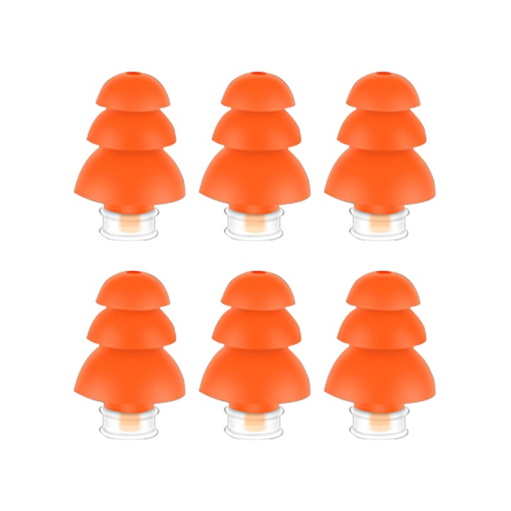 Set 6 dopuri de urechi, GOGOU, confortabil de purtat, anti zgomot, pentru protectie auditiva, silicon, cu 2 cutie de transport, portocaliu