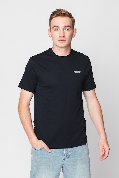 ARMANI EXCHANGE, Памучна тениска със стандартна кройка, Избеляло черно