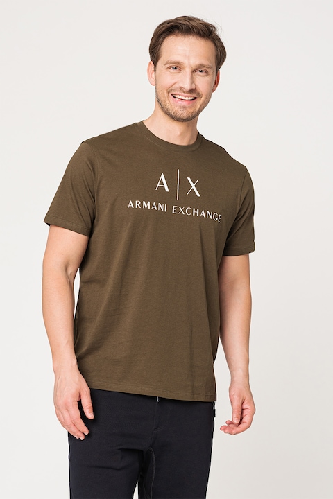 ARMANI EXCHANGE, Tricou slim fit de bumbac cu logo, Kaki