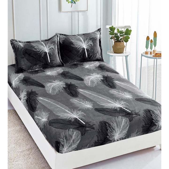 Чаршаф Cocolino с ластик, за двойно легло, 220x250 см микрофибър, 2 калъфки за възглавници, пера, многоцветни, HCJ-34