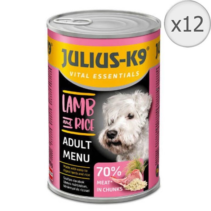 Hrana umeda pentru caini, Julius K9, Adult, Miel si Orez, 12 x 1240g