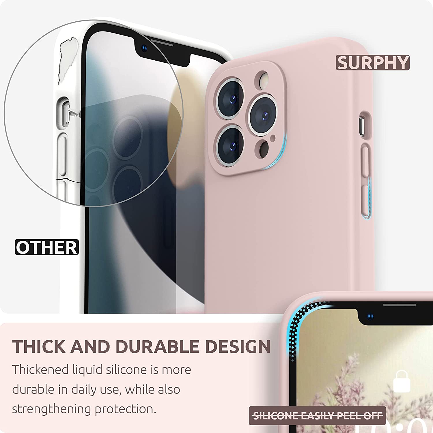 Husa telefon, Silicon, Compatibil cu iPhone 13 Pro, Roz