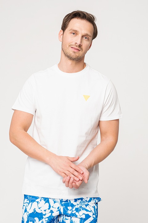 Guess, Домашна тениска с овално деколте и лого, Бял