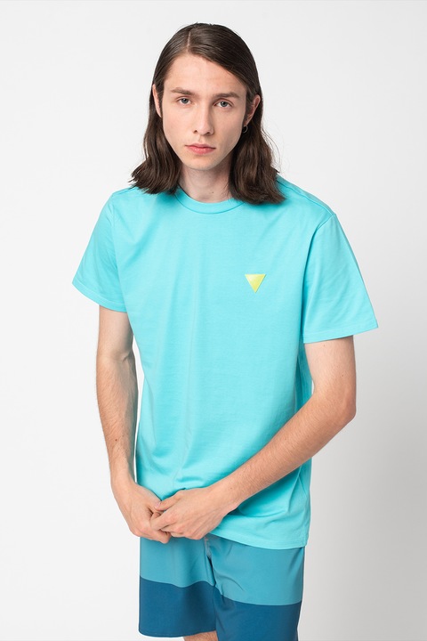 Guess, Домашна тениска с овално деколте и лого, Аквамарин син