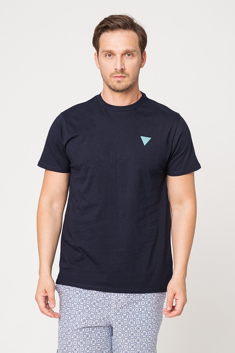 Guess, Домашна тениска с овално деколте и лого, Тъмносин