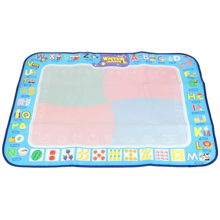 Set Pictura cu Apa, Covoras Water Magic, Imagini Dragute Imprimate pe Margine, Include 2 Creioane pentru Apa, Dimensiune 98x75 cm, Indiggo®, 3ani+, Multicolor