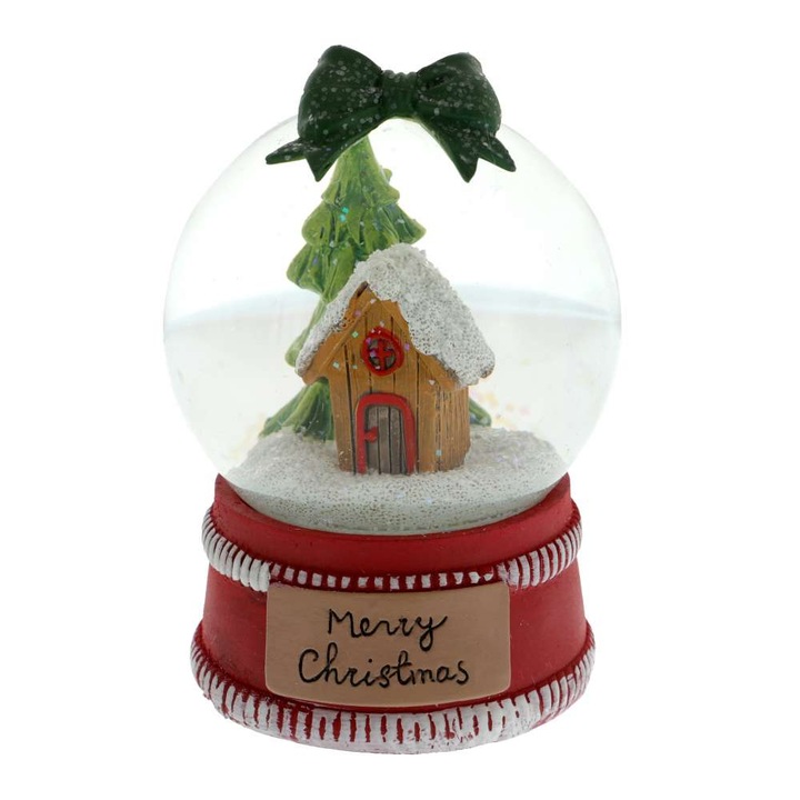 Világító hógömb házzal, 14 cm