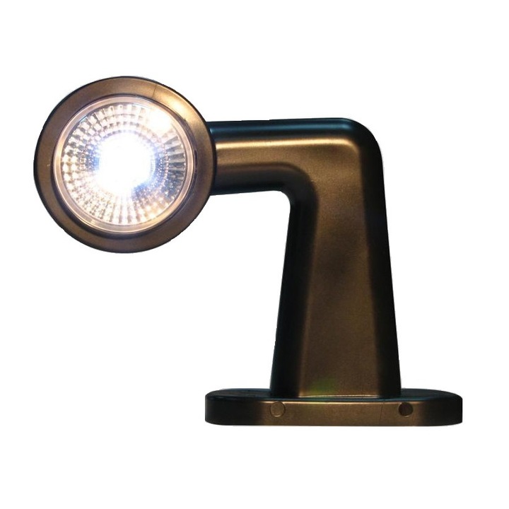 Helyzetjelző/méretjelző piros/fehér színű kör alakú bal oldali lámpa LED-es 12-24V derékszögű hosszú karral