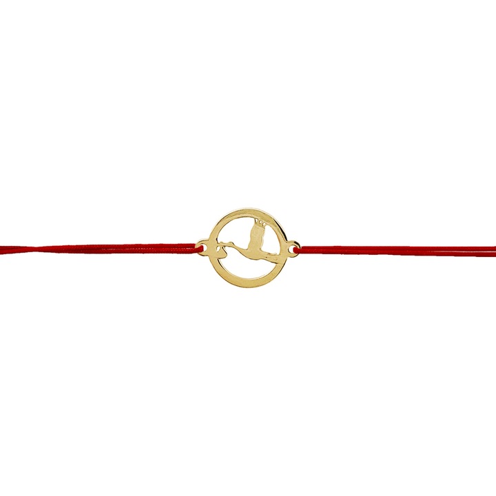 Bratara din aur masiv 14K, snur reglabil cu barza cu bebe – bijuterie GRATA handmade Romania