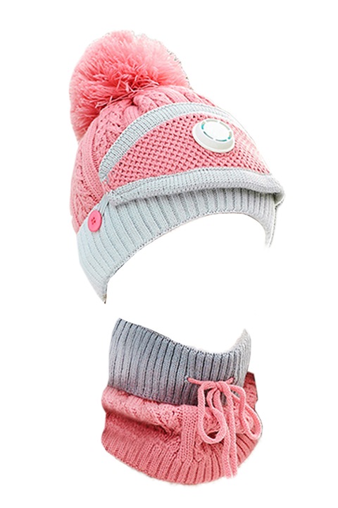 Set caciula cu fular si masca, foarte calduroasa, roz, EFAYN.RO, Universala