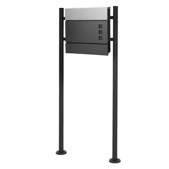 Cutie postala cu 2 picioare, ECD Germany, cu 2 chei, 37 x 10,5 x 36,5 cm, din otel pulverizat, antracit/ argintiu