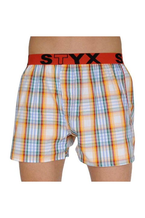 Pantaloni scurti Styx, 100% Bumbac, Rosu/Dungi Galbene