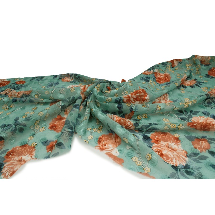 Material tesut, tip Sifon imprimat, modelul nr.6 Turcoaz, 50 cm x 150 cm