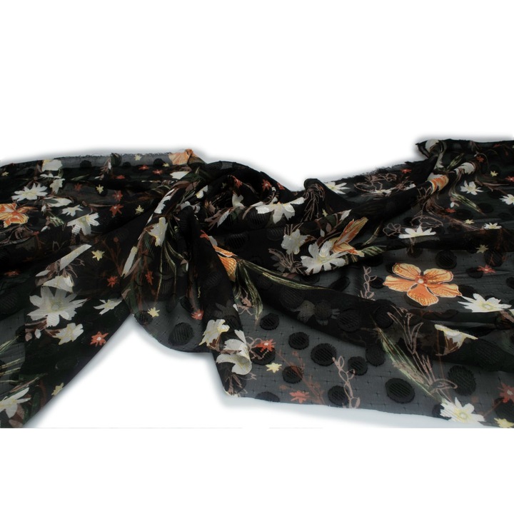 Material tesut, tip Sifon imprimat, modelul nr.10 Negru/portocaliu, 50 cm x 150 cm