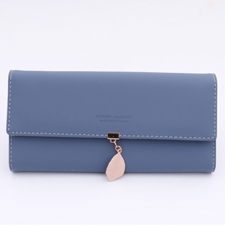 Дамски портфейл, Висулка с листа, кожа, 19 х 9,6 х 2,5 см, син