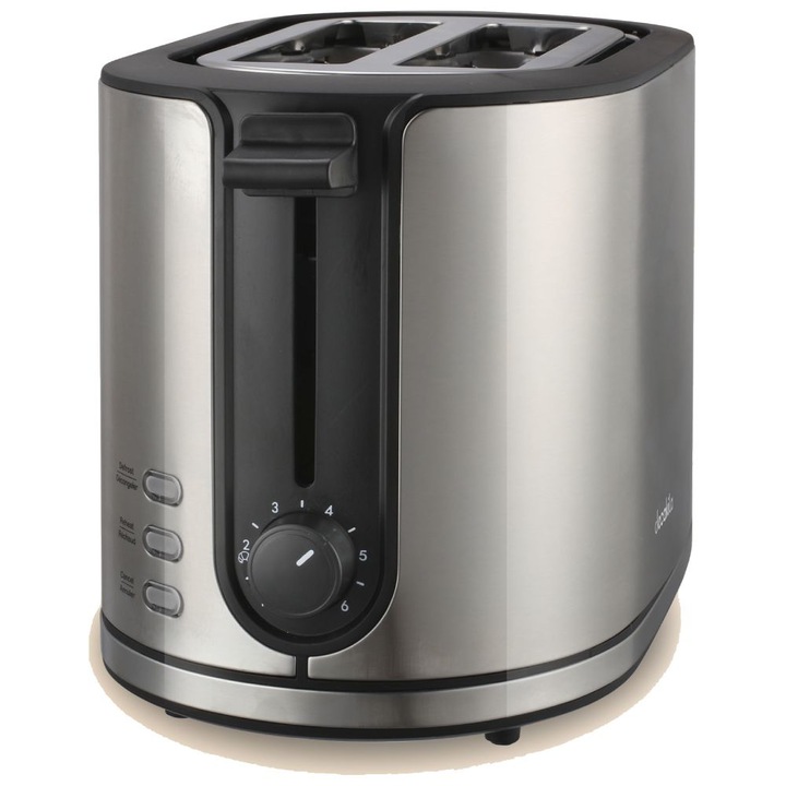 Decakila kenyérpirító, 900 W, kiolvasztás, 6 fokozat, 3 funkció, Inox
