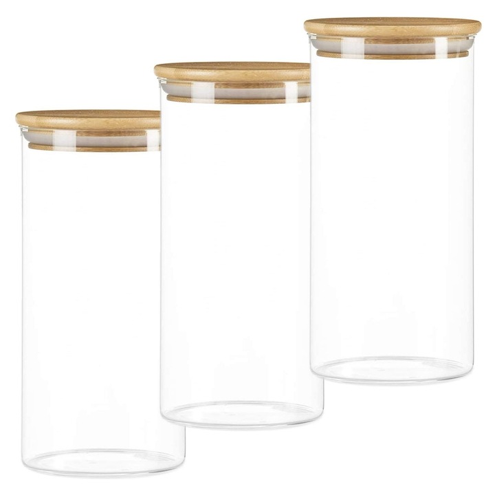 Set 3 borcane depozitare, Arhatreya, Sticla, 450 ml, Transparent