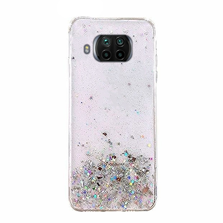 Star Glitter csillogó tok, Wozinsky, TPU/polikarbonát, Xiaomi Mi 10T Lite kompatibilis, átlátszó