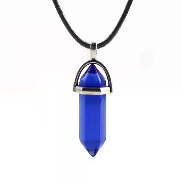 Colier cu pandantiv in forma cristal dublu varf, Nevermore, Albastru cu transparent