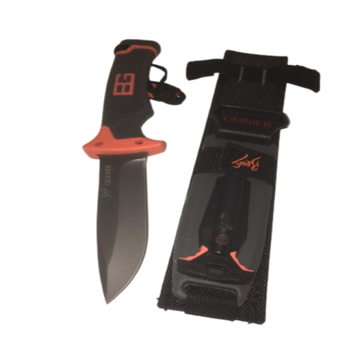 Cutit profesional pentru supravietuire de 25 cm teaca, amnar de aprins focul si ghid de supravietuire