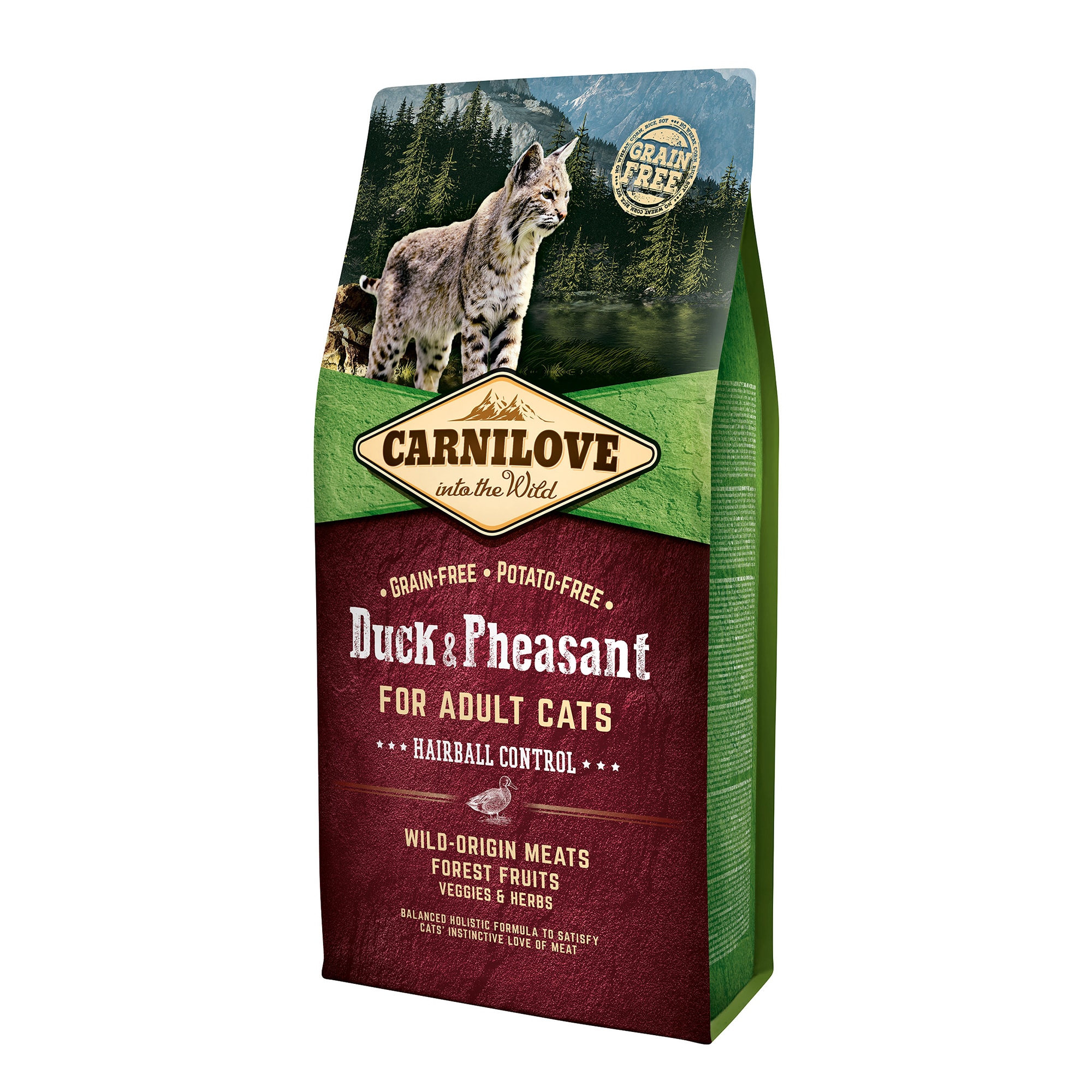 Hrana uscata pentru pisici Carnilove, Hairball Control, Rata & Fazan, 6 Kg