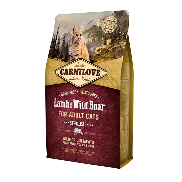 Hrana uscata pentru pisici Carnilove, Sterilizat, Miel & Mistret, 2 Kg
