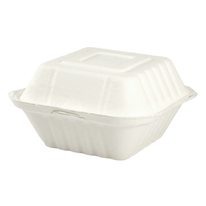 50 db-os készlet, Biológiailag lebomló hamburger doboz, mérete 150x150x90mm