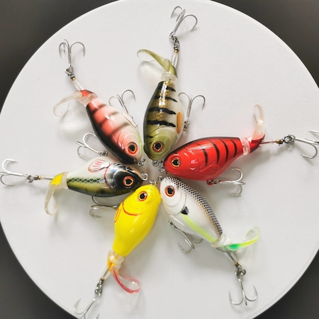 Set 6 momeli Whopper plopper 75mm, voblere pentru stiuca, somn, clean, biban, vobler, naluci pescuit la rapitor