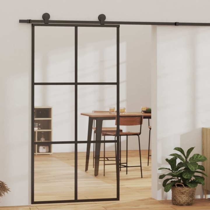 Usa glisanta, negru, 102x205 cm, sticla ESG si aluminiu,29,36 Kg, usor de montat, Interior24303