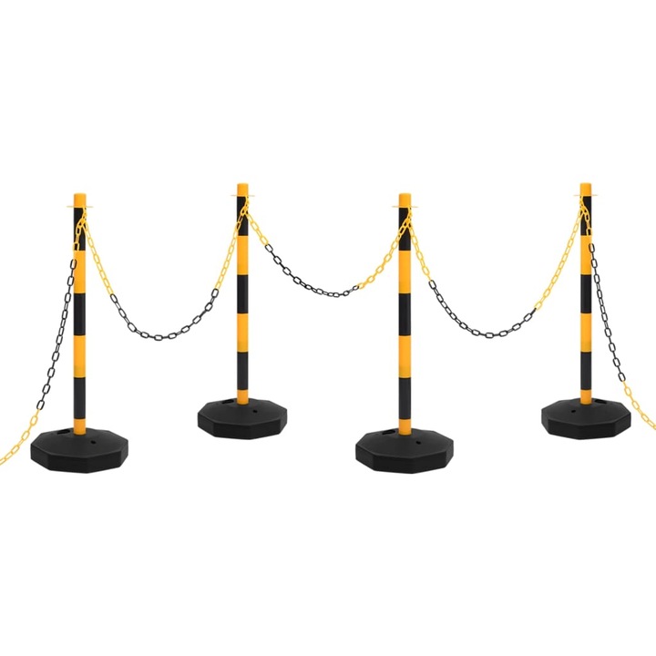 Set 5 Set stalp semnalizare cu lant, vidaXL, 28 x 28 cm