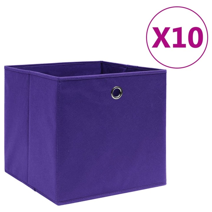 Set de 10 cutii de depozitare pliabile vidaXL, Tesatura, 28 x 28 x 28 cm, Mov