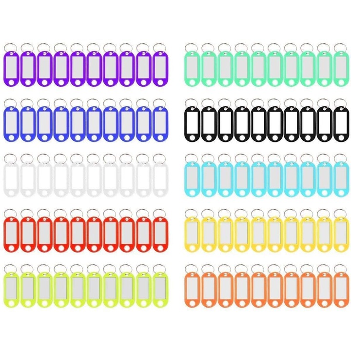 Комплект от 100 етикета за ключове, Koungiam, Пластмасови, Многоцветни