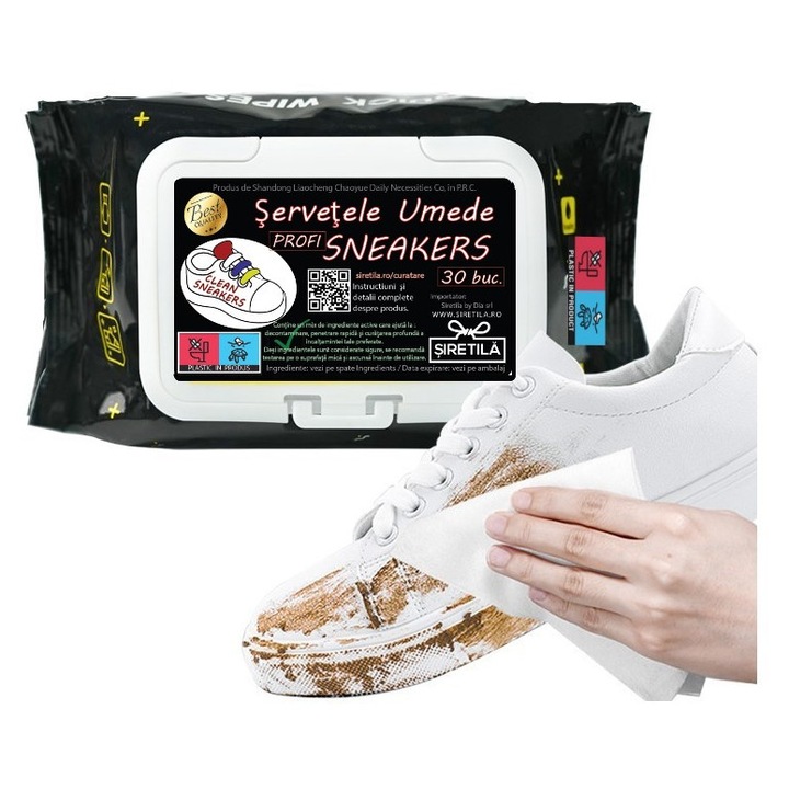 Set 30 de servetelele umede SNEAKERS pentru curatare incaltaminte, SIRETILA