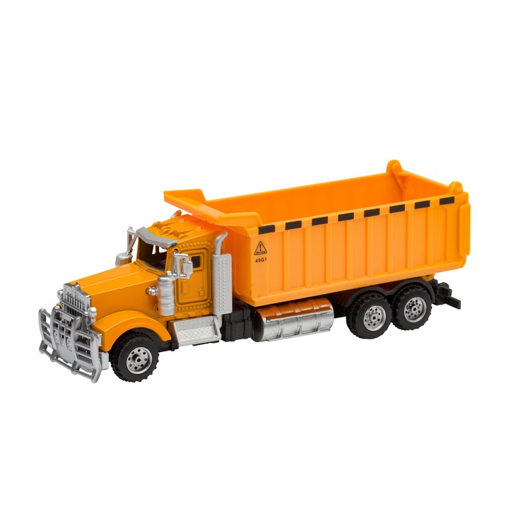 Masina metalica, macheta camion cu 6 roti , usa rabatabila de basculare, galben