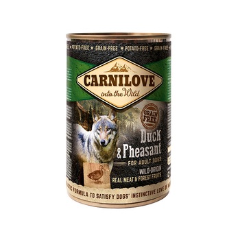 Hrana umeda pentru caini Carnilove Wild Meat, Adult, Rata & Fazan, 400 g Hrana umeda pentru caini Carnilove Wild Meat, Adult, Rata & Fazan, 400 g
